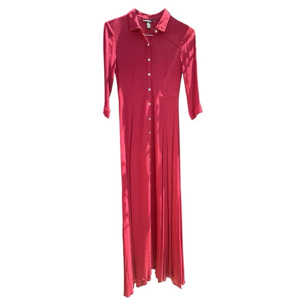 Maroon Fitted Crinkle Maxi Dress
